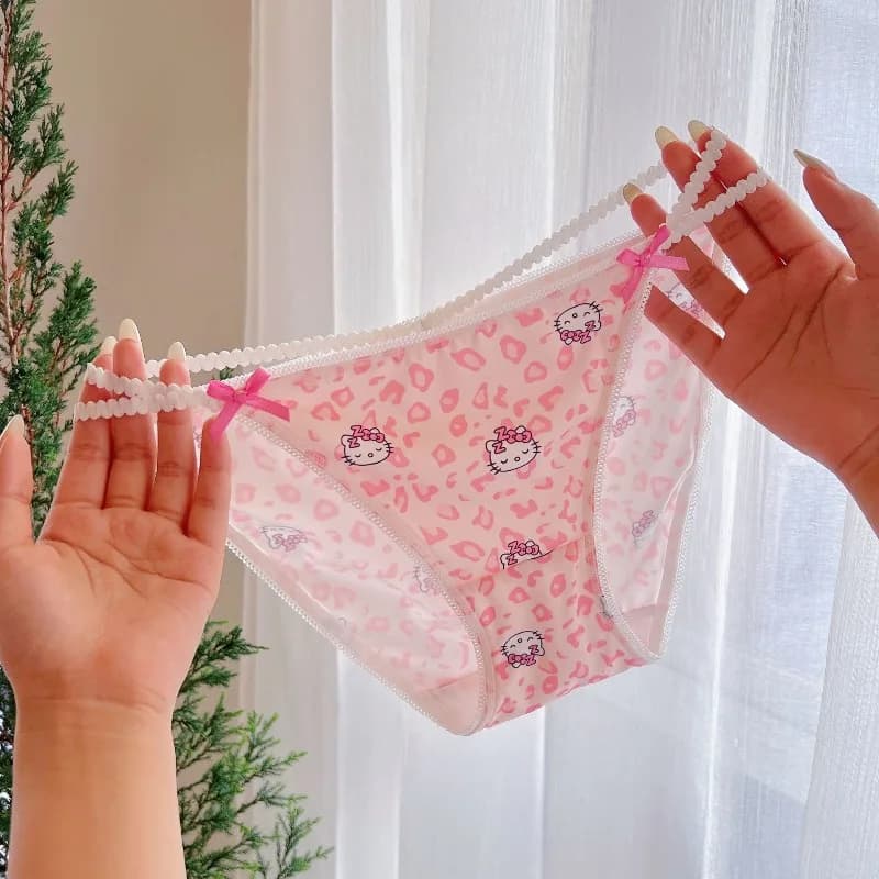 Qualità dolce e piccante stampa leopardata modello cartone animato Hello Kitty Anime Y2k biancheria intima cava sexy per donna morbida e confortevole