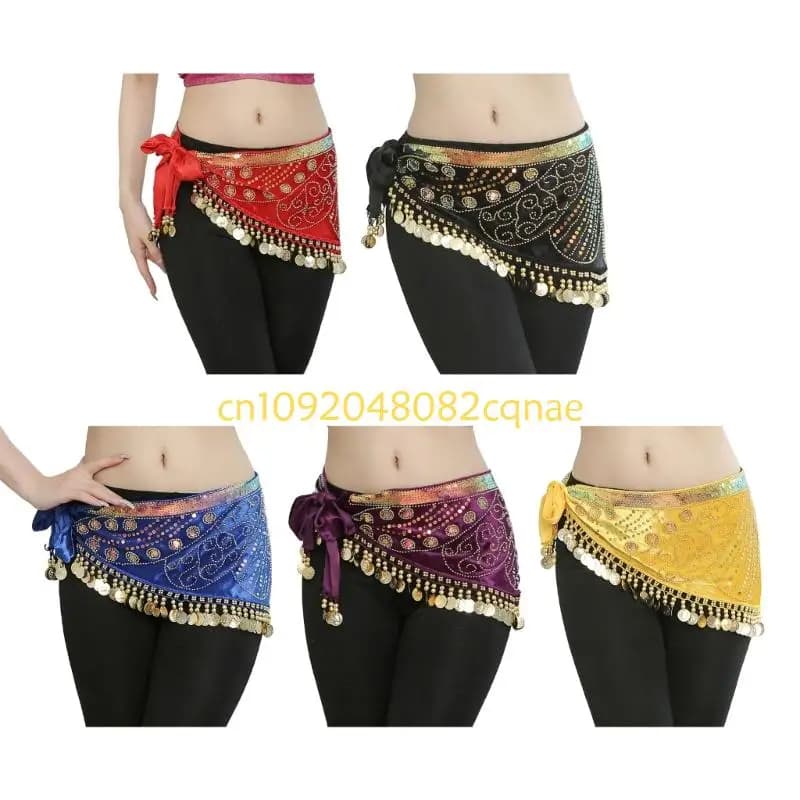Catenina alla per danza del ventre con paillettes luccicanti e frange fluenti