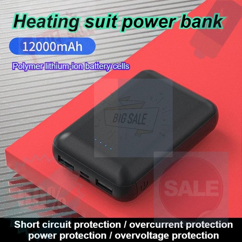 Power Bank da 12000mAh per Abbigliamento Riscaldante, Alimentatore Universale Intelligente 5V 2A per Gilet Riscaldante, Pantaloni e Sciarpe