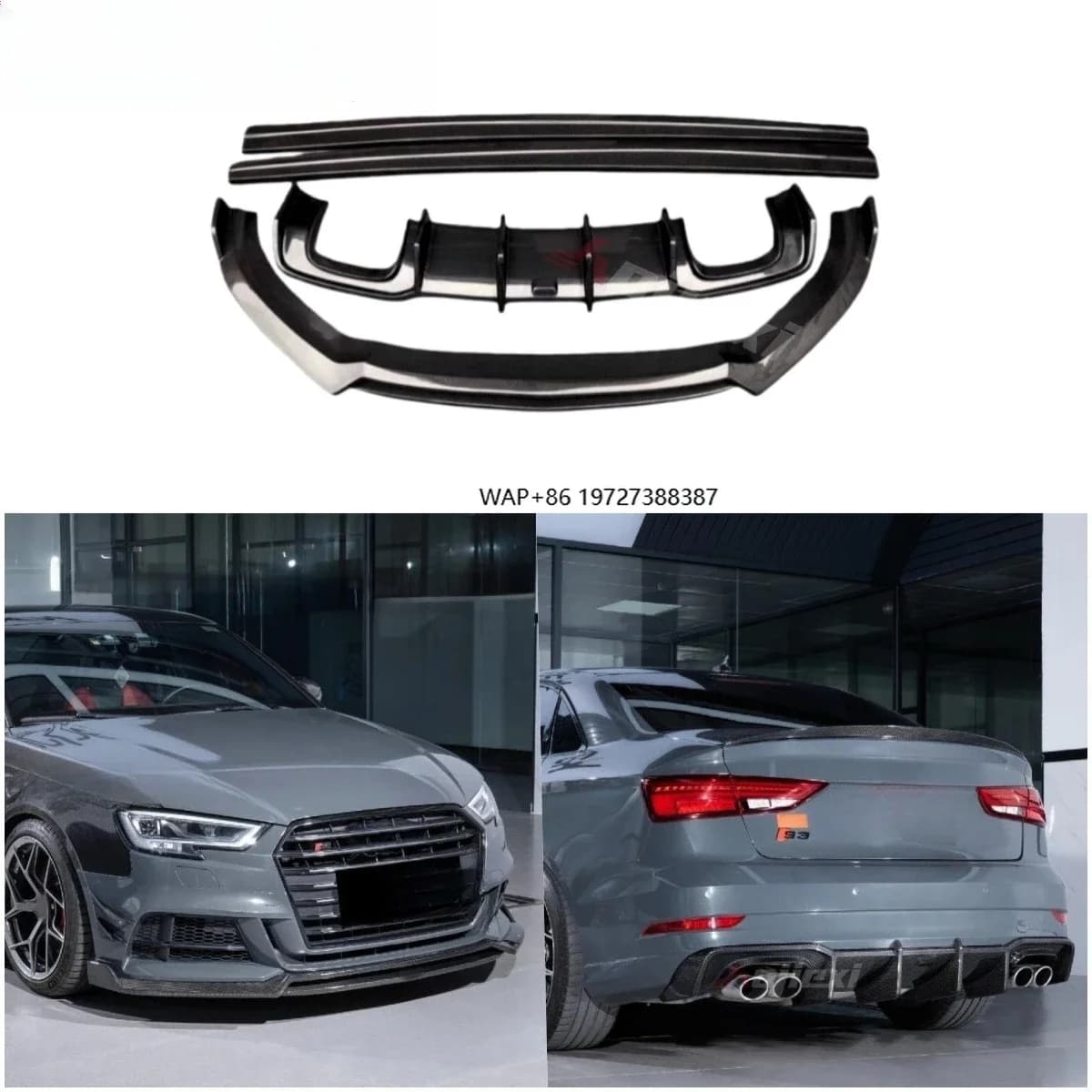 High Quality Real Carbon Fiber Front Lip Diffuser Side Skirts Body Kit for 8V A3 S3 RS3 LCI 2017-2020 Carbon Fiber Body Kit