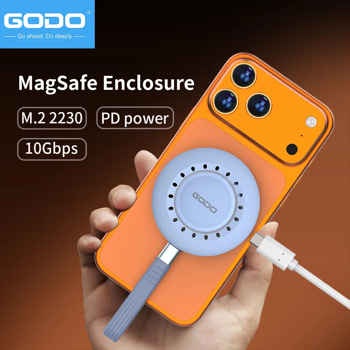 Custodia SSD GODO magnetica M.2 2230 NVMe per iPhone 15/16 Pro e iPad Pro ProRes, custodia SSD esterna USB-C portatile