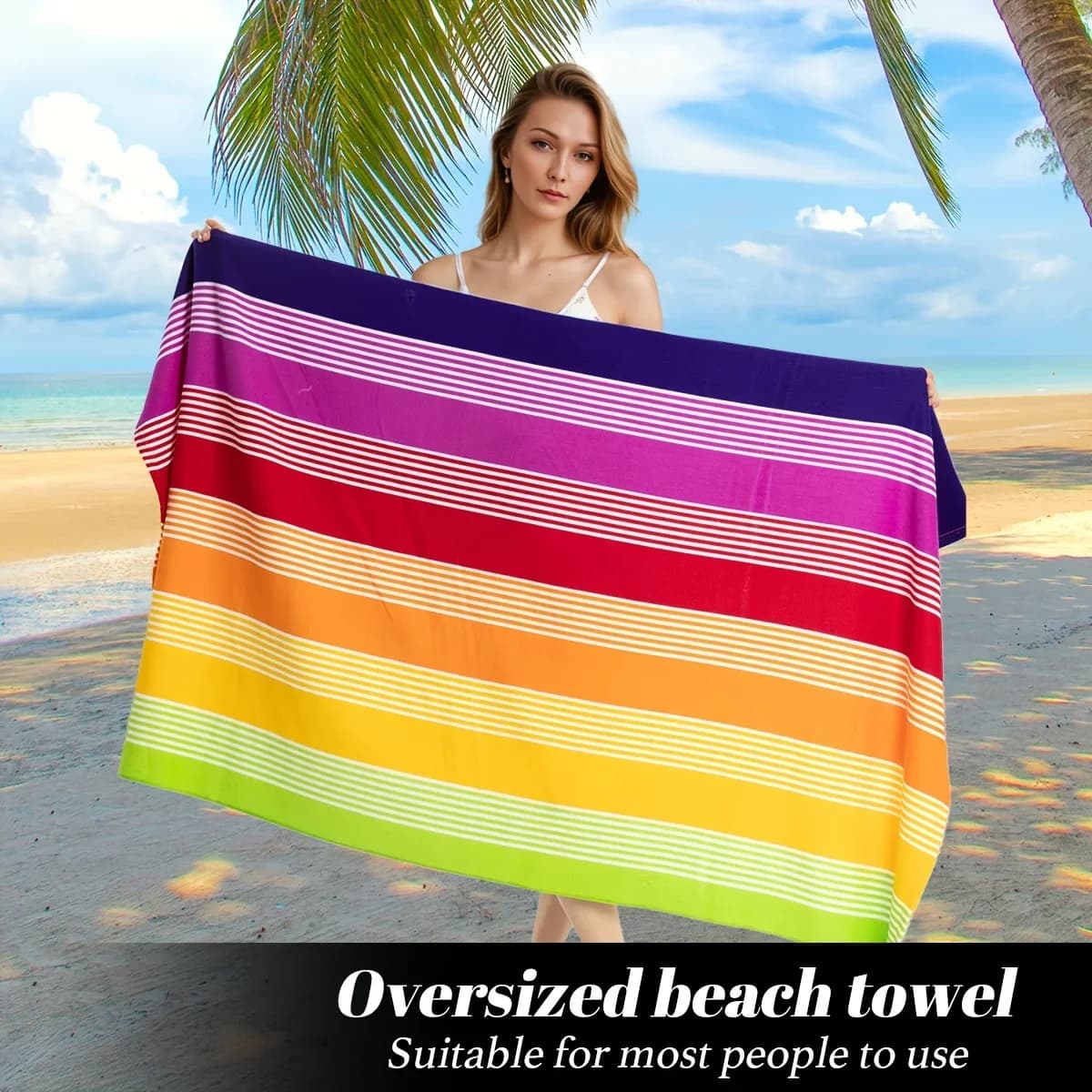 Asciugamano da spiaggia oversize 280 g/ ㎡ Microfibra, arcobaleno ad asciugatura rapida per viaggi in piscina, design tropicale, resistente allo sbiadimento e lavabile