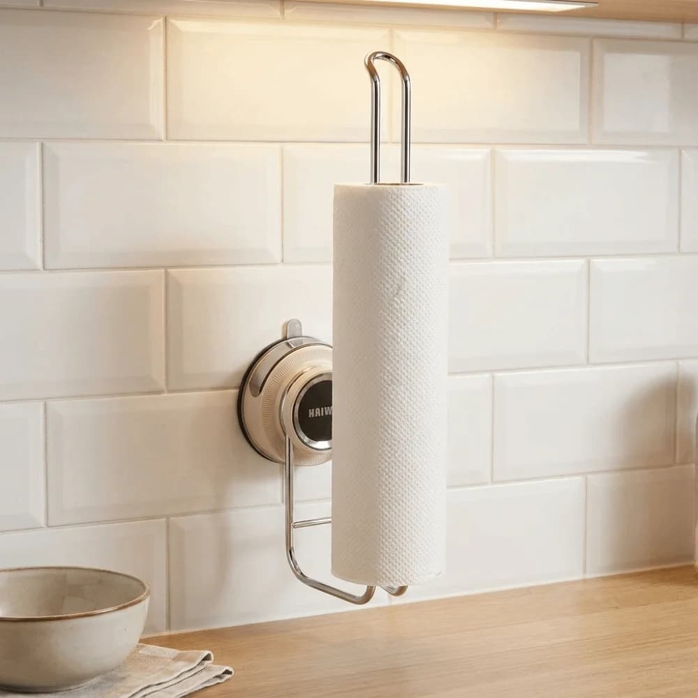 Stainless Steel Suction Cup Paper Towel Holder Wall Mounted No Punch Toilet Paper Holder Removable Space Saving