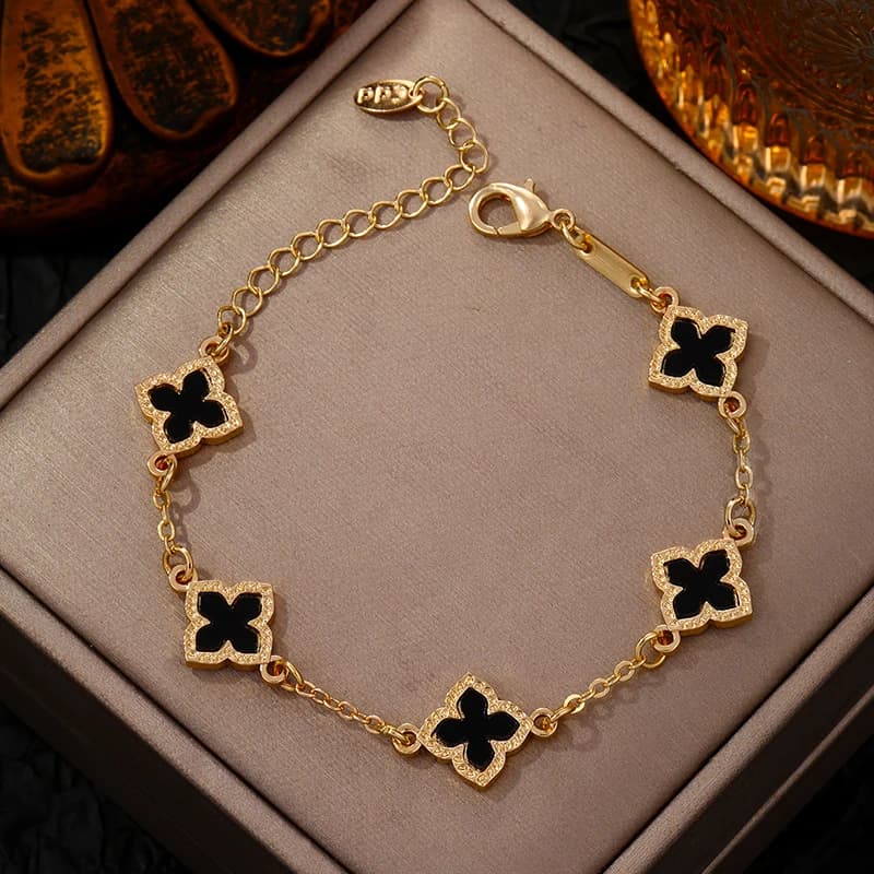 Bracciale vintage di lusso con quadrifoglio con strass per donne e ragazze, moda, fiore a cinque foglie, catena da polso, gioielli, bijoux, regali