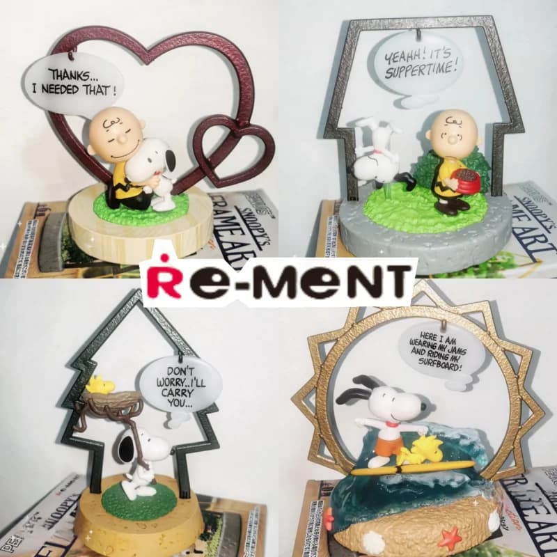 Genuino Re-Ment Anime Snoopy Collezione d'arte di cornici Retro Action Figure Modello Bambole Ornamenti da collezione Giocattoli regalo
