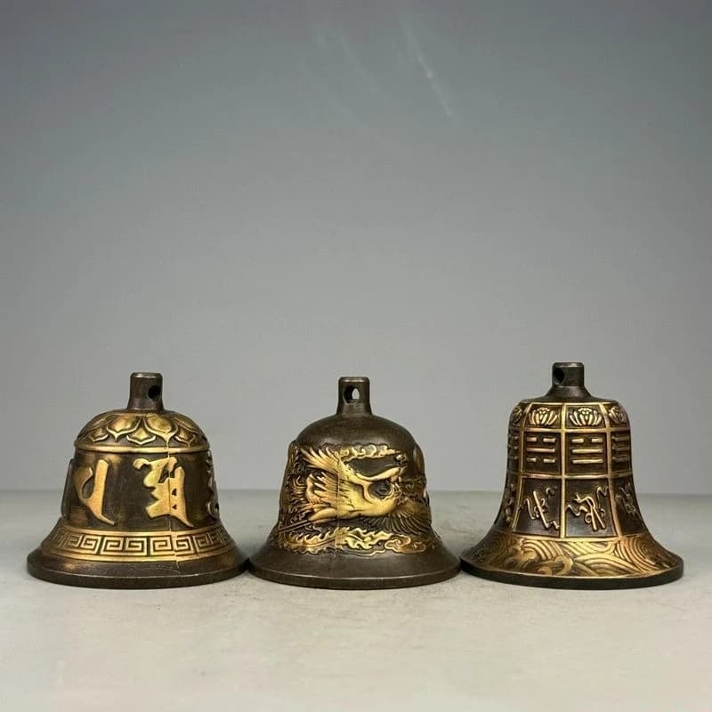 Tibet Tibetan Dragon and phoenix bell eight treasures pattern bell Statue Ornament Desktop Decor Figurines