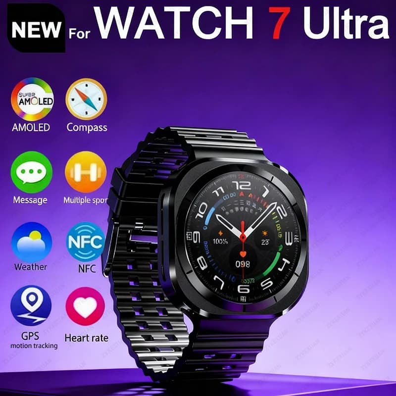 2025 Nuovo Orologio 7 Ultra Smart Orologio da uomo Display 3D Sport SmartWatch GPS NFC Bussola Ossigeno nel sangue Smartwatch da donna per Android IOS