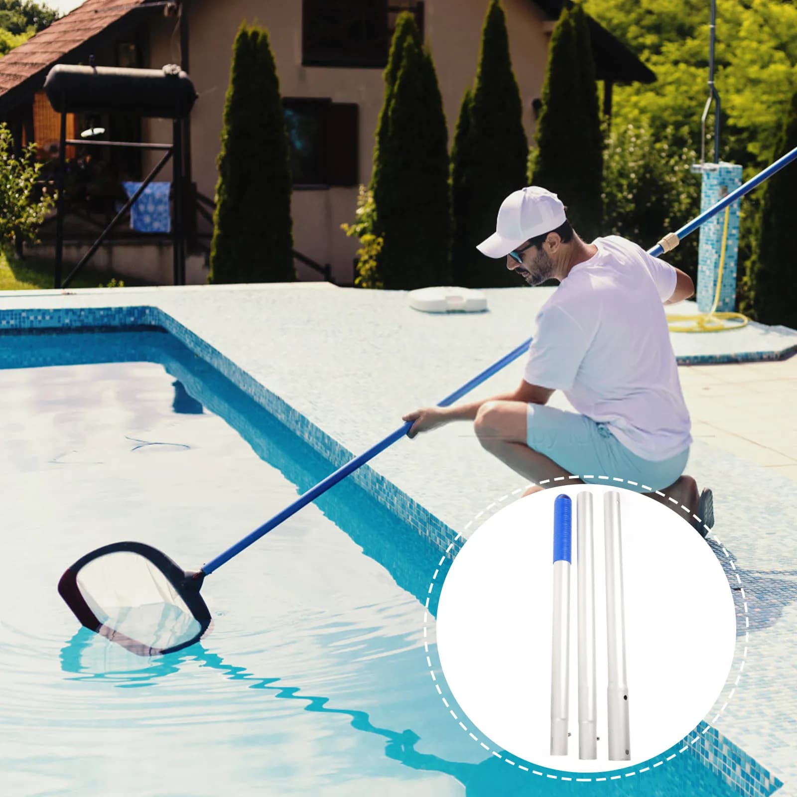 Asta per Rete da Piscina in Lega di Alluminio Regolabile, Accessorio per Skimmer, Rete da Pesca per Piscina, Cesto per Pesci da Lago, Asta di Collegamento