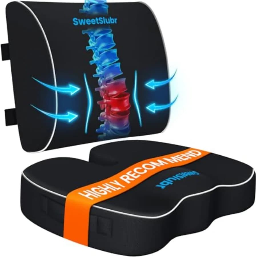 Set di Cuscini Ergonomici in Memory Foam per Seduta e Supporto Lombare, Cuscino Ortopedico per Coccige per Sedia da Ufficio, Auto, Casa
