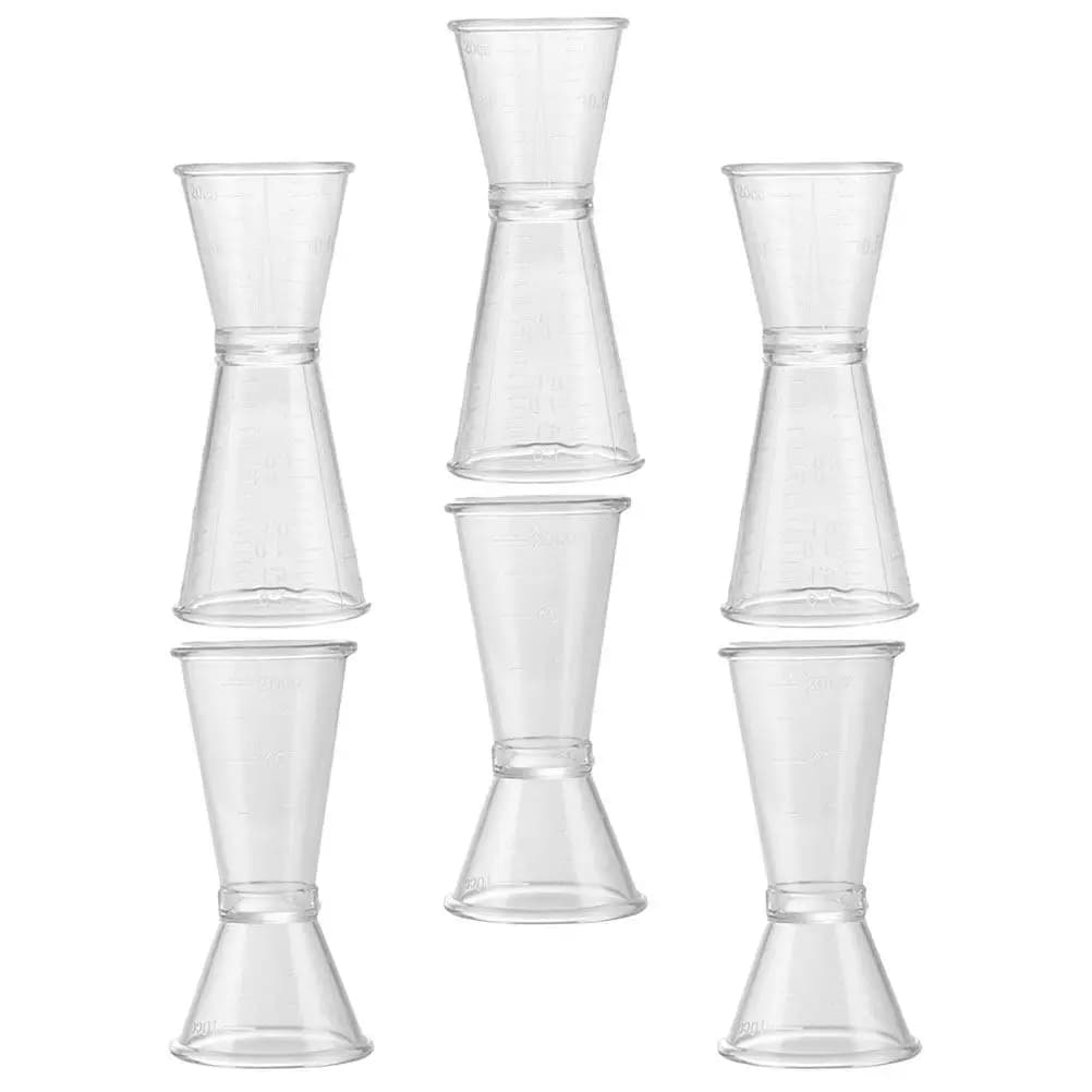 Set di 6 Misurini in Plastica per Barman, Mixology, Cocktail, Vino e Preparazione Bevande con Doppia Scala di Misurazione