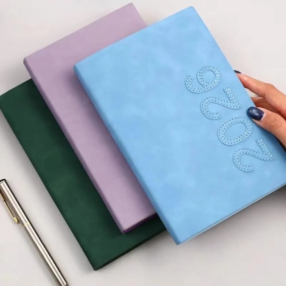 A5 2026 Agenda Libro PU Texturizzato Calendario Libro Planner Promemoria Versione inglese Planner Notebook Agenda giornaliera Lista delle cose da fare
