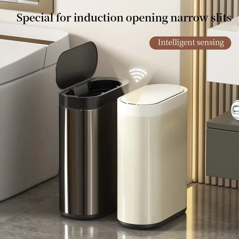 Leasylife 9L Smart Bathroom Trash Can Acciaio inossidabile Touchless Stretto Sottile Bidone della spazzatura Sensore automatico Bidone della spazzatura Cucina di casa