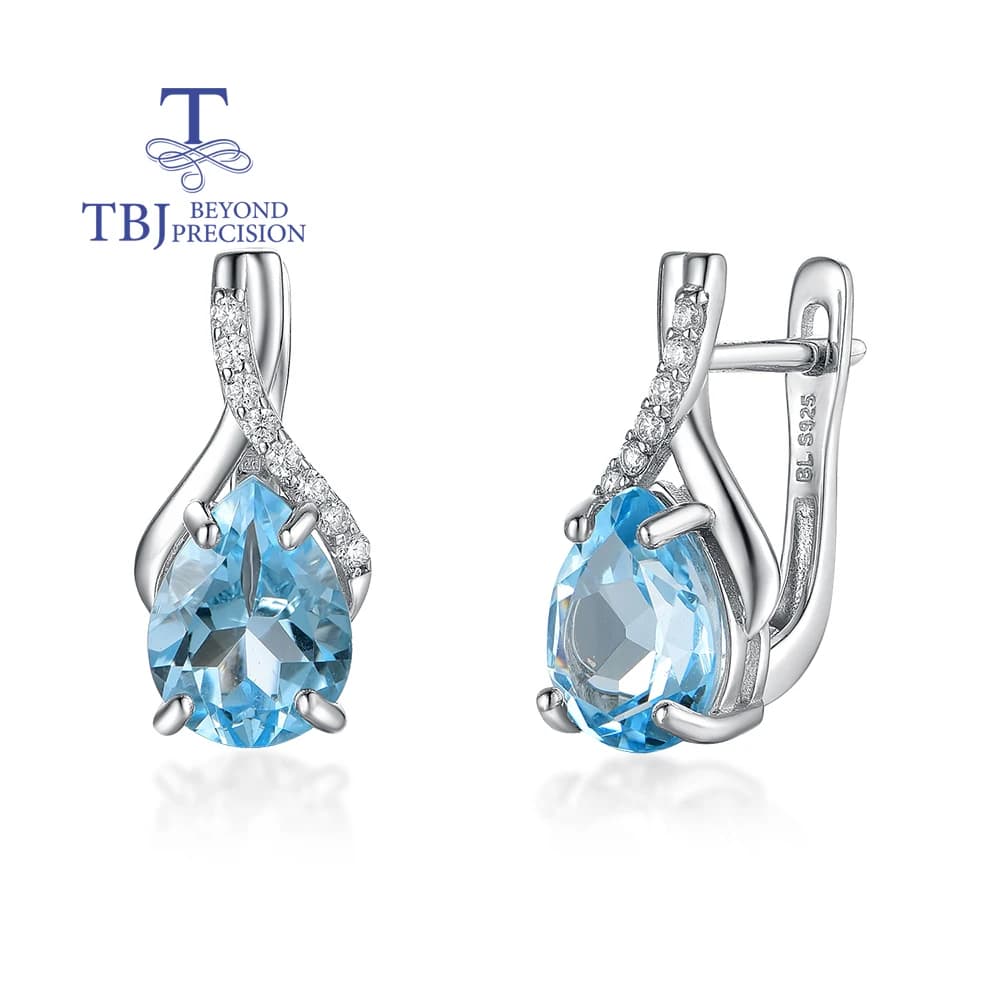 Women's Sky Blue Topaz Earrings Pear 7*9mm 5ct Natural Brazi gemstone l 925 Sterling Silver Fine Jewelry for Office Daily Wear