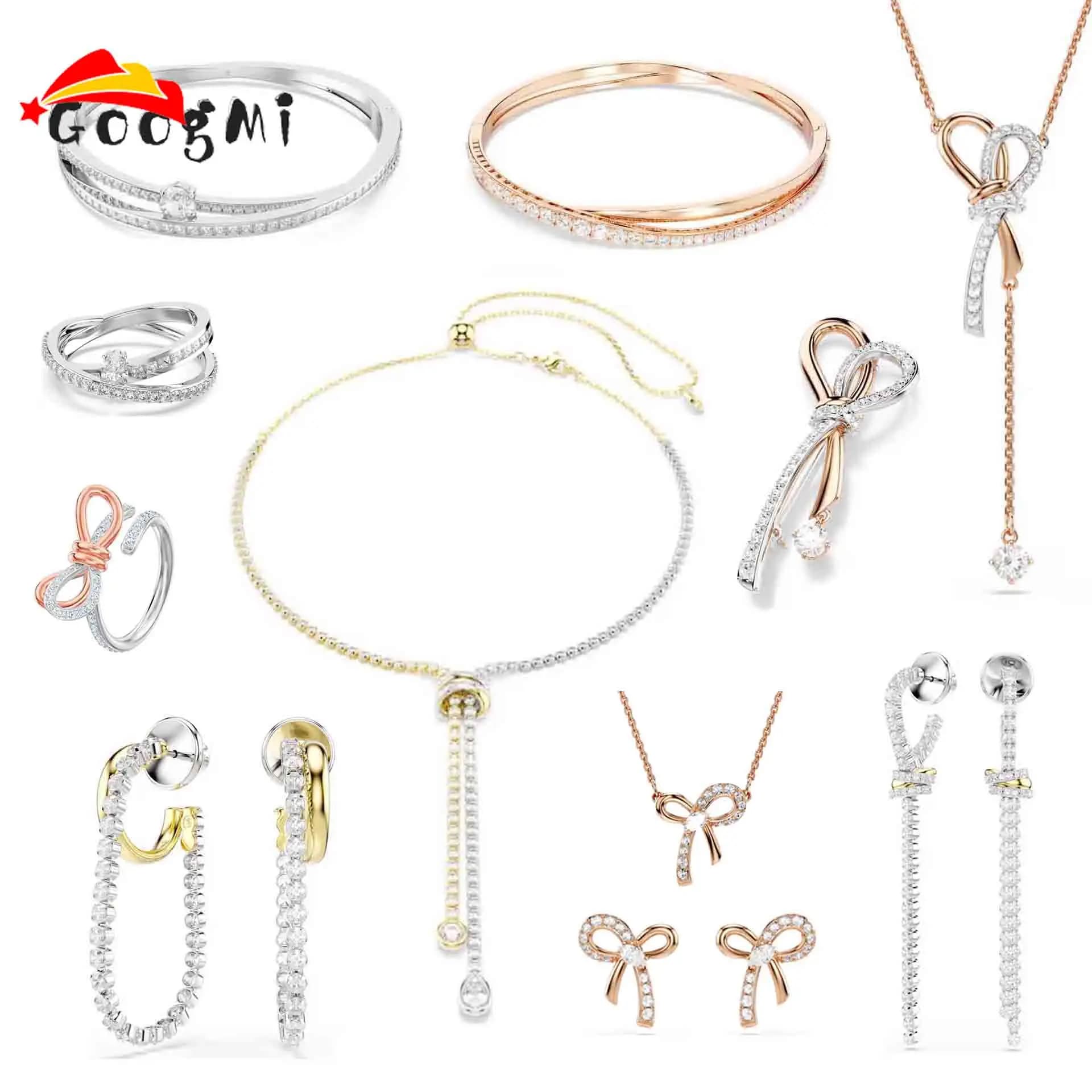 New Trend Romantic Bow High end Jewelry Set for Women's Light Luxury Necklace Earrings Bracelet Ring