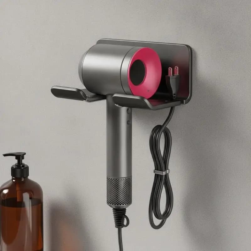 Hair Dryer Holder Non Perforated Space Saving Adhesive Storage Rack for Home Bathroom Travel Hotel Use