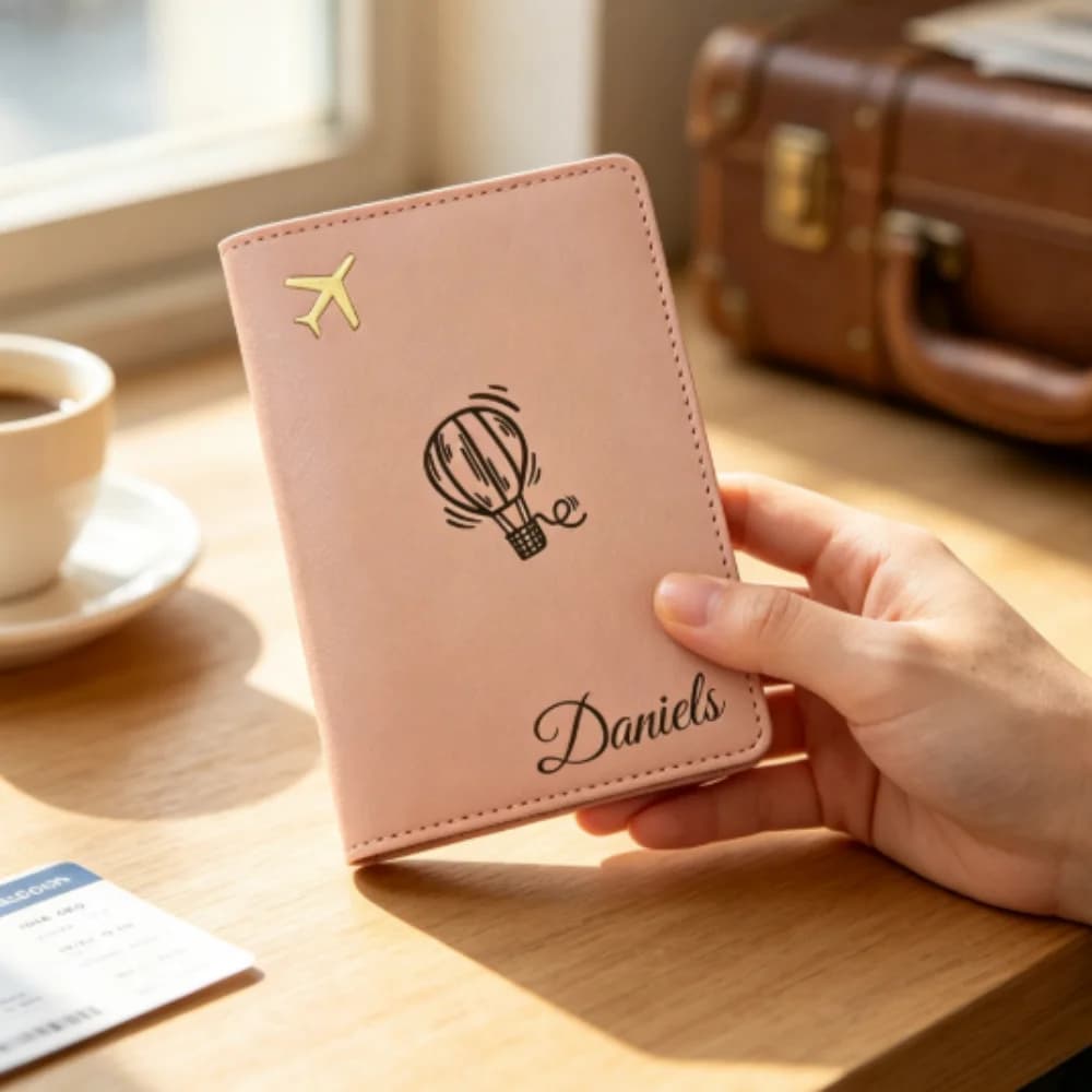 Personalized Name PU Passport Cover, Stitched Leather Style Passport Holder, Travel Essential Gift For Husband