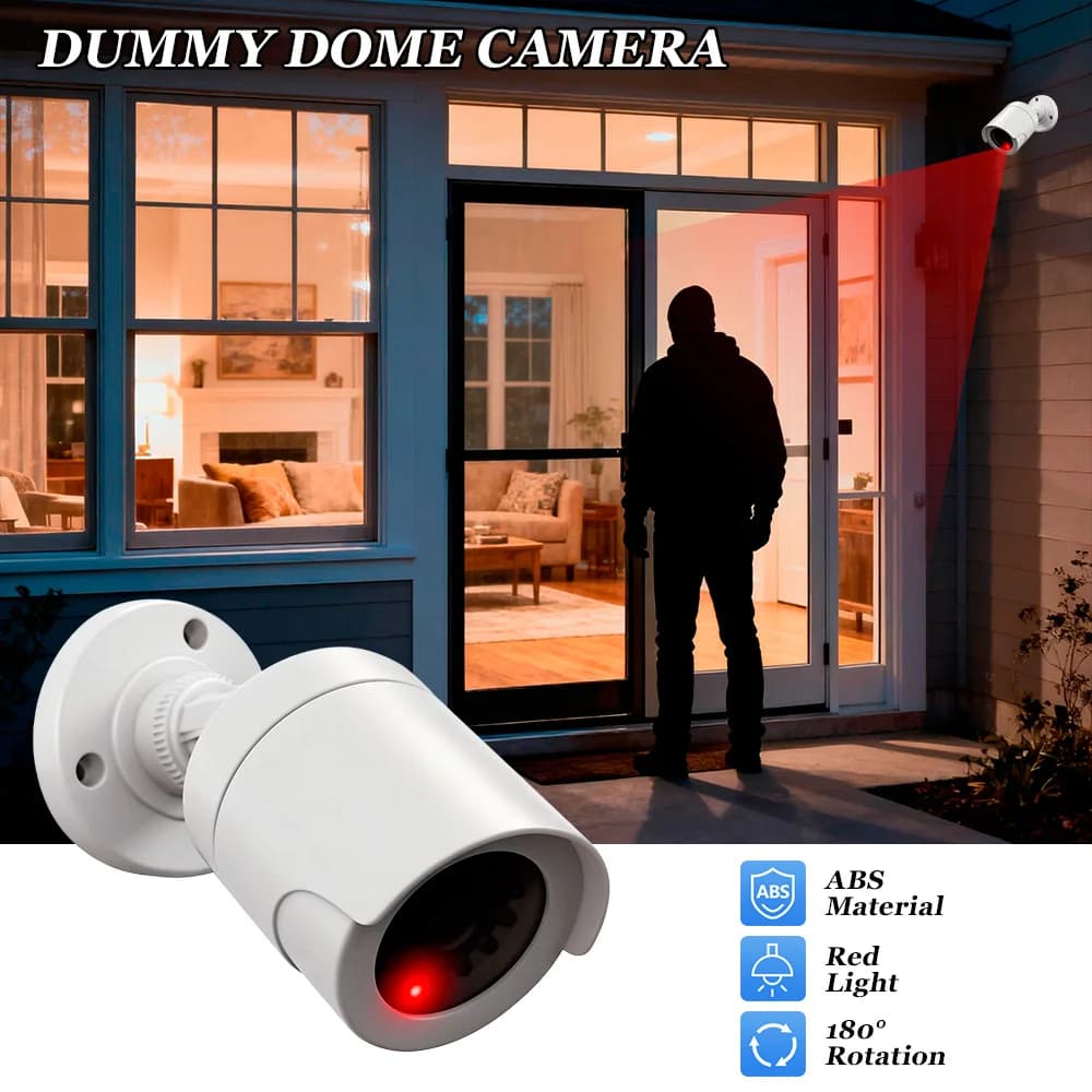 Telecamera Finta di Simulazione, Telecamera di Sorveglianza CCTV a Cupola con Luce LED Rossa per Interni ed Esterni, Casa e Negozio