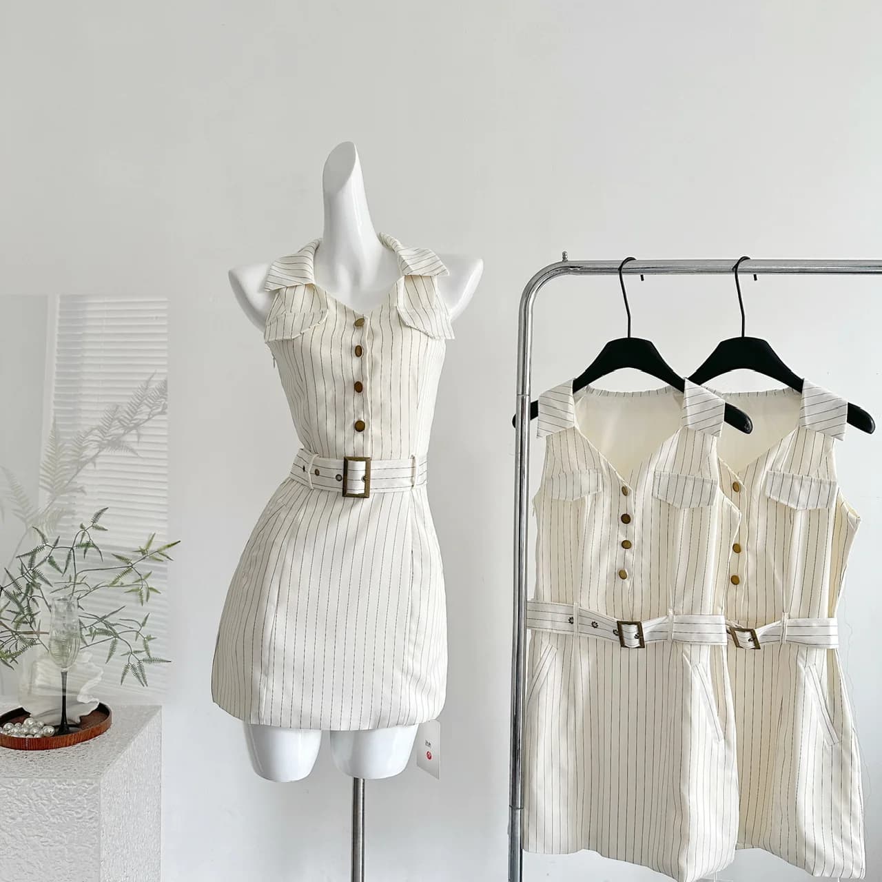 Abito estivo da donna vecchio denaro senza maniche a righe con cintura Mini abito da sera Gyaru anni 2000 monopezzo elegante vintage nuovo