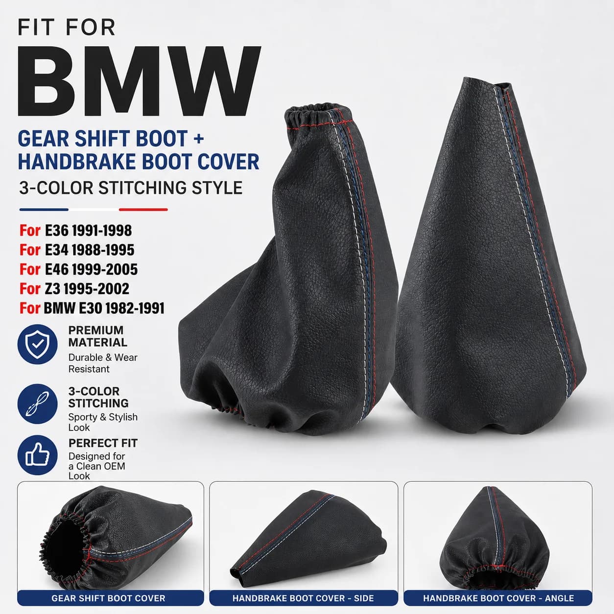 Manual Gear Shift Handbrake Gaiter Boot Cover Black Leather Case For BMW 3 Series E30 E34 E36 E46 Z3 M3 Car Accessories