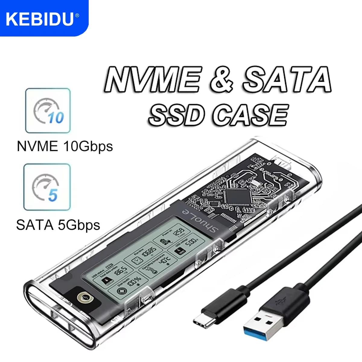 Custodia SSD M2 NVME Custodia SSD SATA Strumento gratuito 10 Gbps da M.2 a USB 3.2 Gen2 Display digitale intelligente Adattatore SSD M.2 esterno