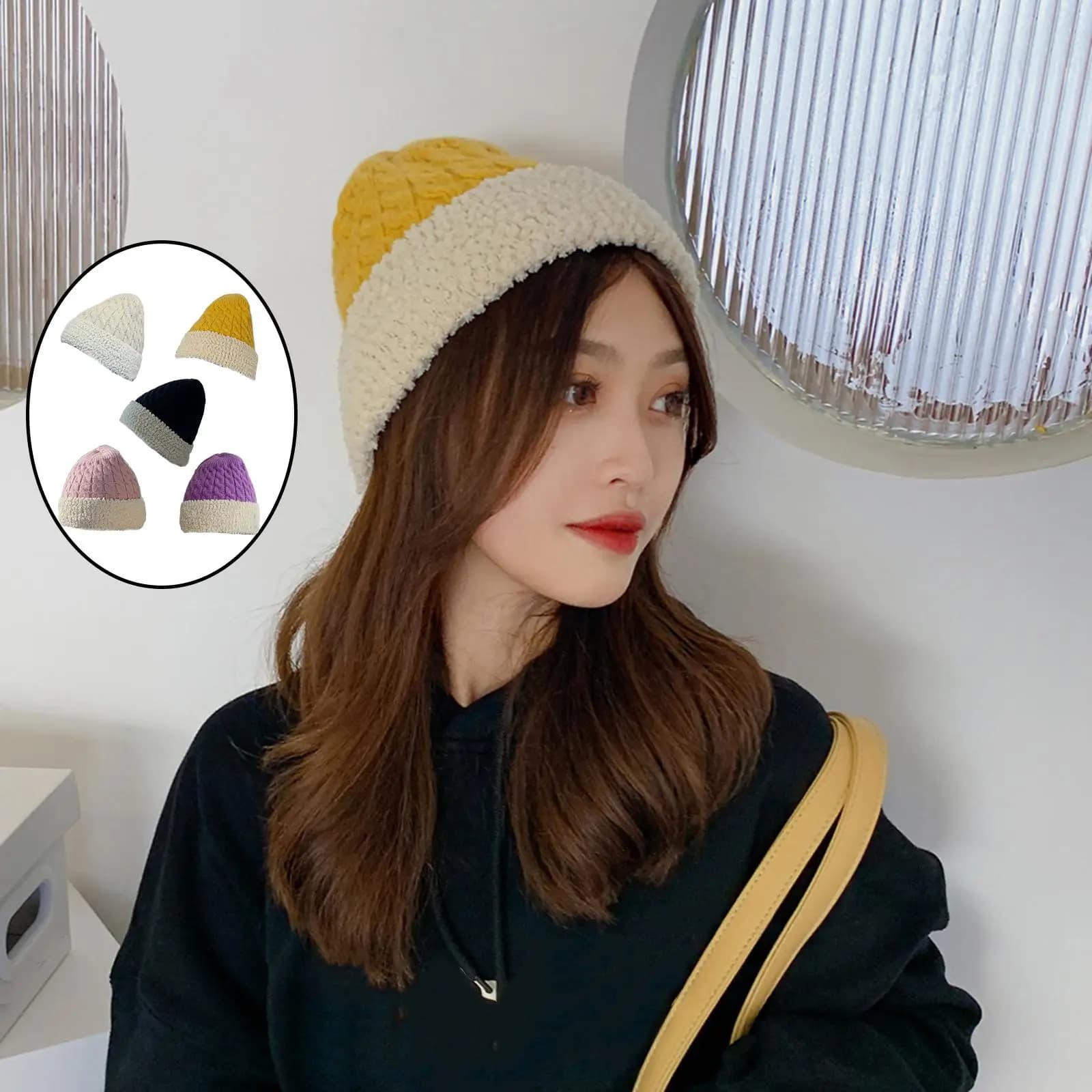 Ladies Thermal Beanie, Winter Protective Hats Woolen Yarn Knitted Fashion Dicer,
