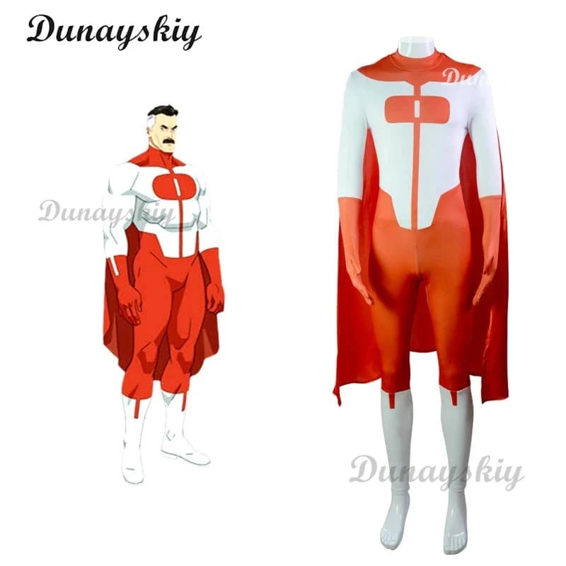 CyInvincible Mark Grayson Tuta con Mantello Costume da Supereroe Omni-man Cosplay Atom Eve Tuta Anime Halloween Uomo Donna Stivali