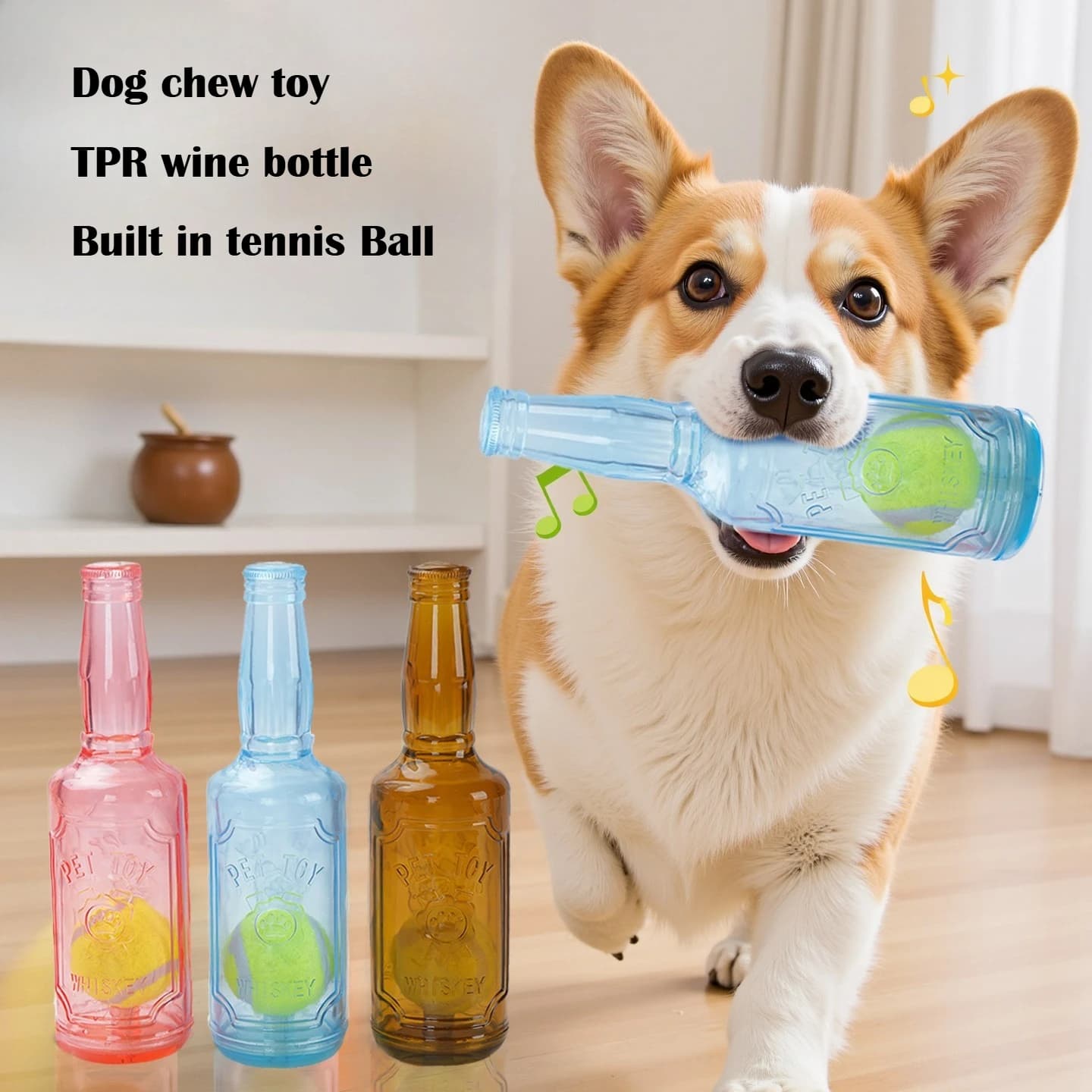 Giocattolo da Masticare per Cani in TPR, Bottiglia di Birra Resistente ai Morsi con Pallina da Tennis, Giocattolo Interattivo Squeaky per la Pulizia dei Denti dei Cuccioli