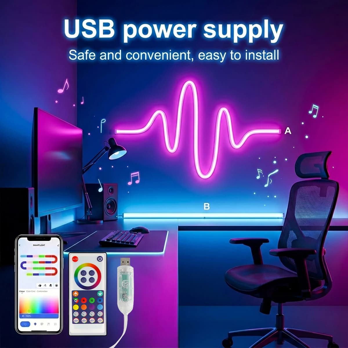 Strisce LED Neon WiFi in Silicone, Luci a Corda Neon 32 LED/M con Telecomando, Sincronizzazione Musicale, Luci RGBIC Dreamcolor per Stanza