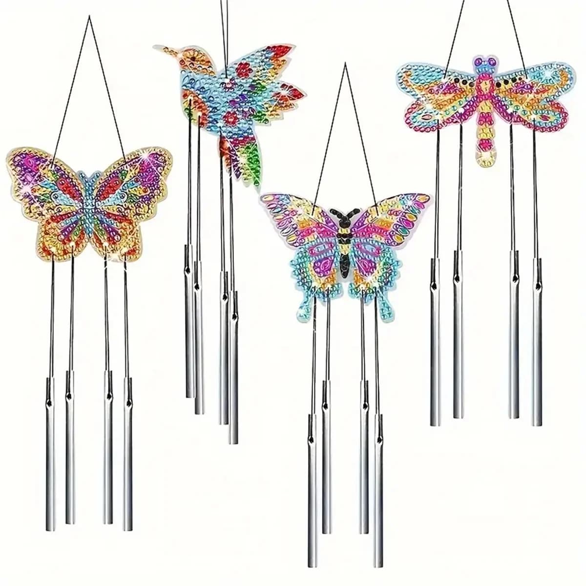 4 Pieces/set Acrylic Double-sided Diamond Painting Insect Modeling DIY Wind Chimes Crafts, Garden Doors and Windows Decoration
