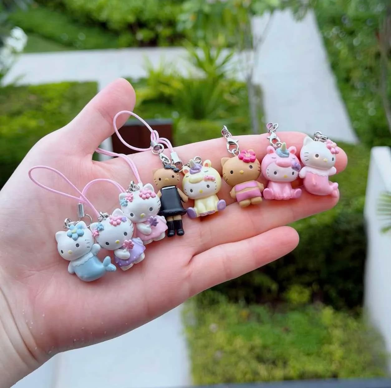 In-Stock Mermaid Phone Chain Decorations Kt Cat Fantasy Series Black Leather Long Leg Pendant Keychain Mini Doll Birthday Gift