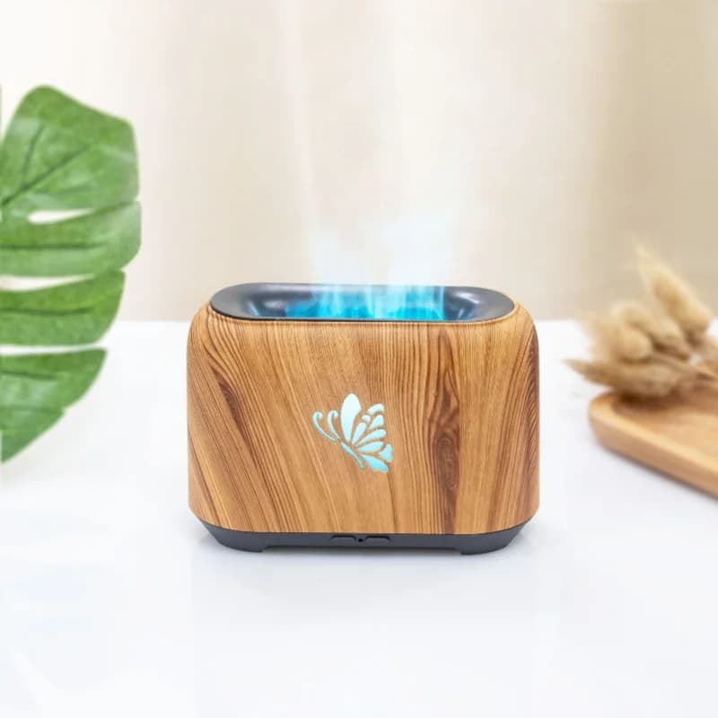 150ml Flame Diffuser Humidifier Prevents Dryness Silent Operation Wood Grain Humidifier With 7 Color Lights For Bedroom Office