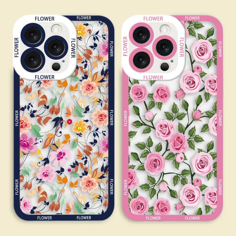 Clear Phone Case For iPhone 17 AIR 17E SE4 16E 16 15 14 12 13 11 PRO 8 7 PLUS MAX TPU Case Shell Cover Retro Beautiful Flowers