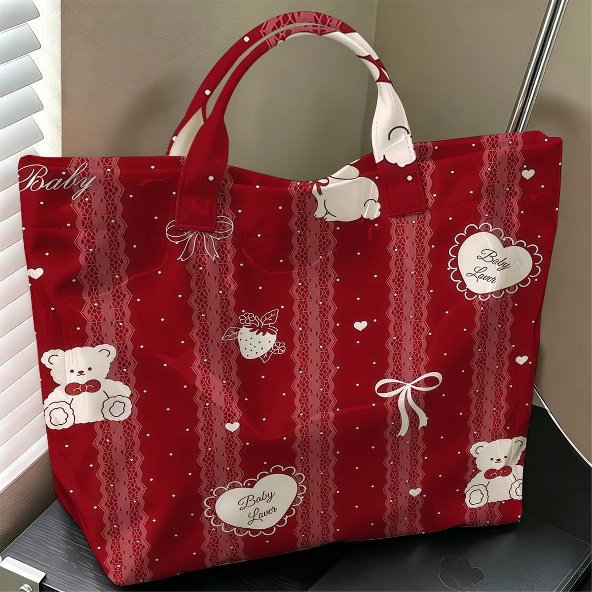 Baby Love Fashion Large Glossy PVC Tote Bag Hand Washable Waterproof Perfect Travel Commute Cosmetic Storage Shopper