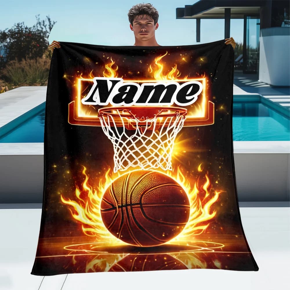 1 piece of Graham style custom name basketball blanket all season knitted polyester, digital printing, tear protection