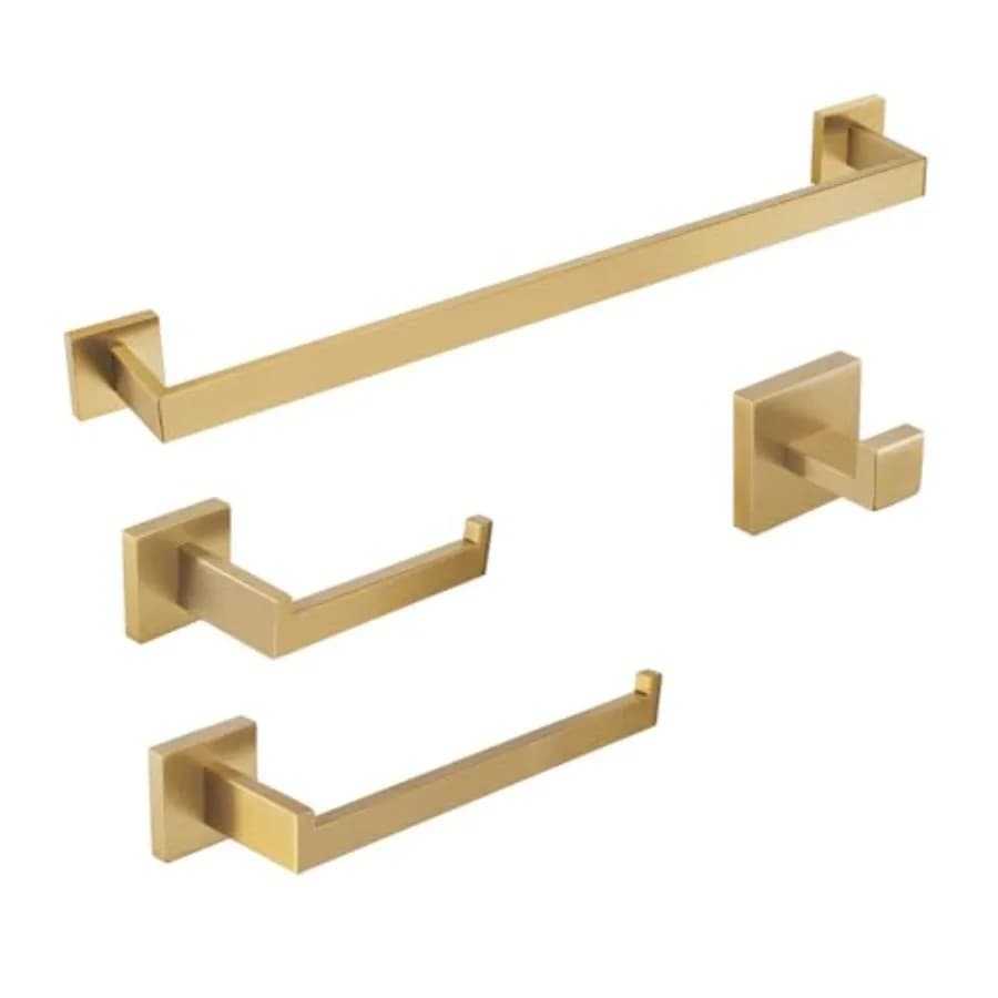 Set di Portasciugamani Dorati per Bagno, 4 Pezzi, in Acciaio Inox SUS304, Set di Portasciugamani da Parete Quadrati