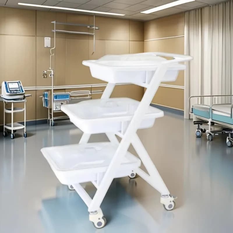 Carrello per Endoscopia Medica in Plastica ABS con Supporto per Monitor e Cassetto per lo Stoccaggio di Attrezzature Endoscopiche Ospedaliere