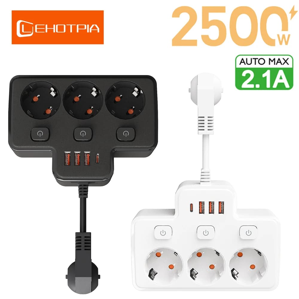 EU AC Plug Power Strip Wall Mounted Independent Switch Multitap Socket Network Filter With USB Charging Network Filter Adapter