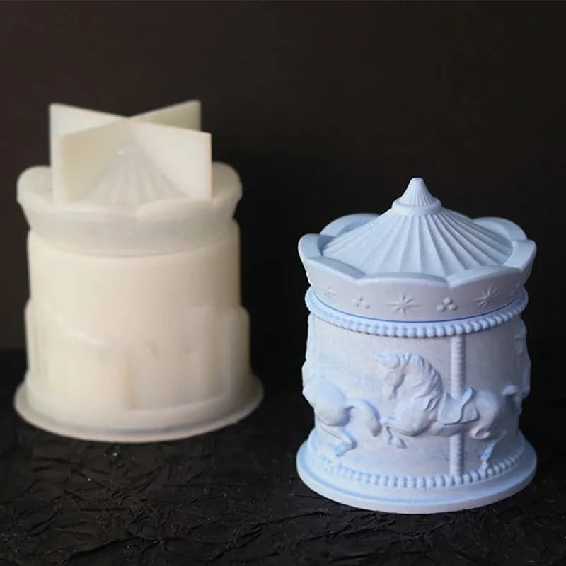 Divertente scatola di immagazzinaggio carosello stampo in silicone fai da te stile carino gesso cemento resina candela vaso stampo creativo casa artigianale decorazioni regali