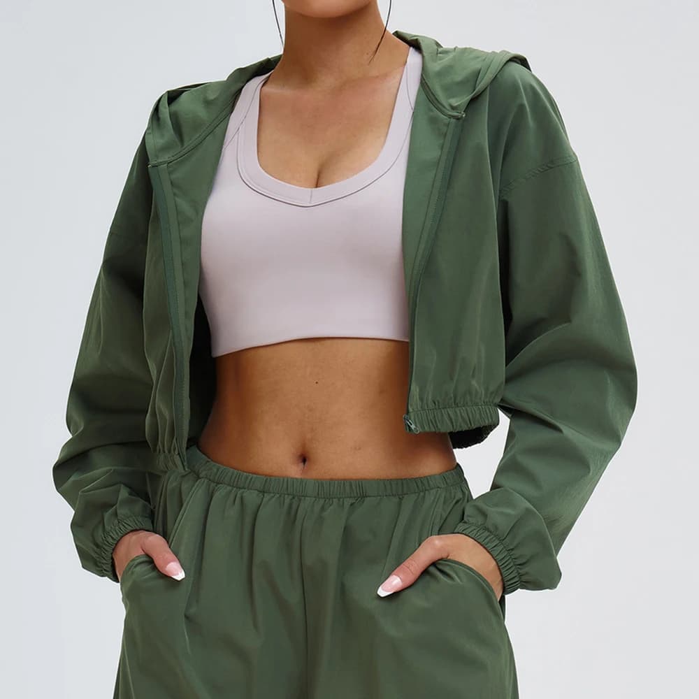 Nuovo cappotto per protezione solare da esterno a maniche lunghe da yoga Cappotto sportivo con cappuccio antivento con cerniera da donna Top per ciclismo e alpinismo
