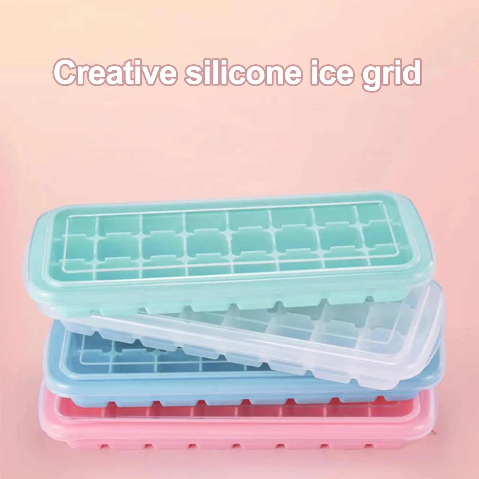 Vassoio per cubetti di ghiaccio in silicone con coperchio 24 cubetti Stampi per gelatina congelati Facile rilascio per whisky Cocktail Cola Alimenti e bevande per bambini
