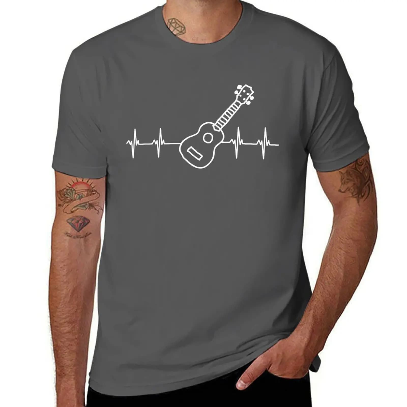 T-shirt Ukulele Player Heartbeat Line in tessuto resistente
