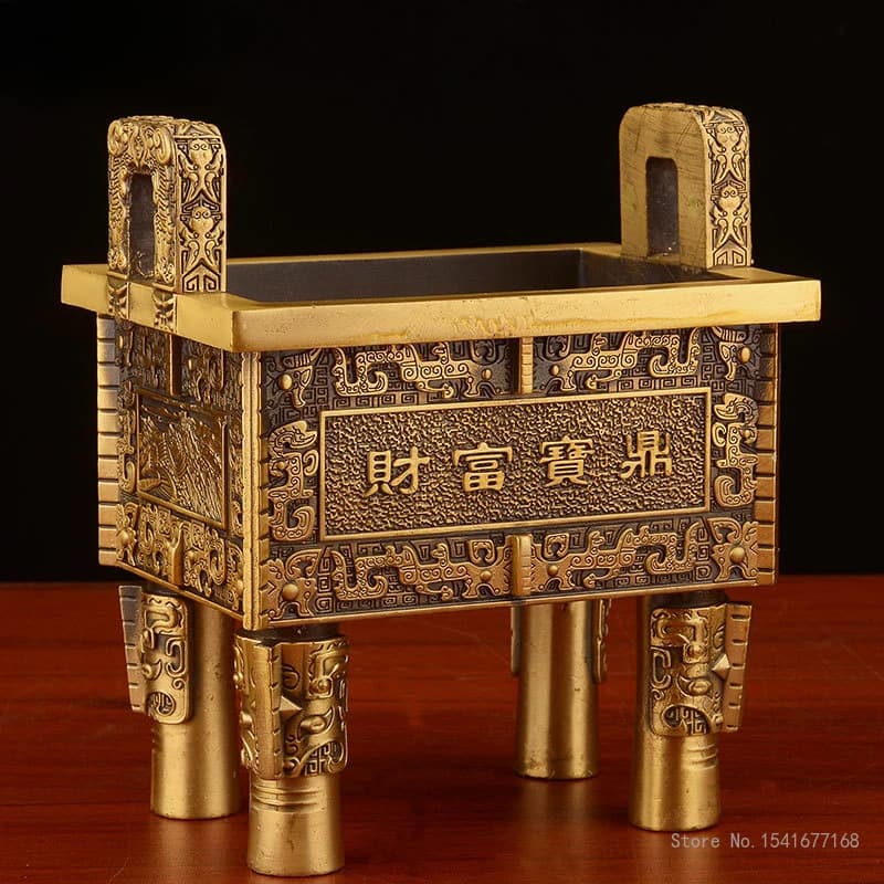 Ornamenti decorativi per treppiede in metallo e rame, ricchezza Dingsheng Qianqiu Casa Soggiorno Armadi per ufficio Decorazione artistica, artigianato in ottone, 1 pezzo