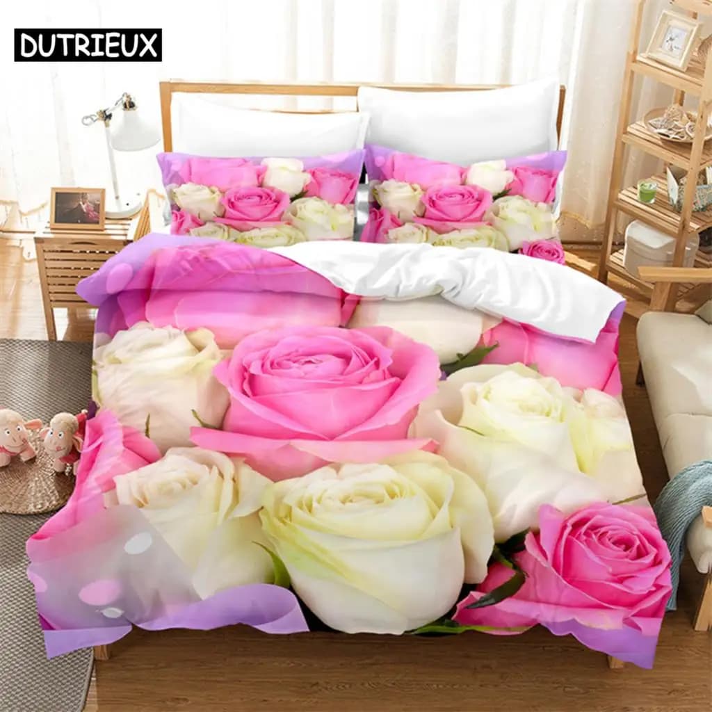 Luxury Rose Queen Bedding Set Duvet Cover Set Bedding Comforter Bedding Sets Bed Linen King Size Duvet Cover Bedding Set