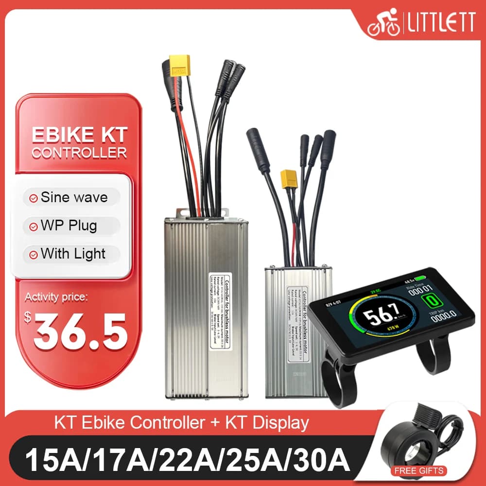 KT Controller for Electric Bike 36V 48V 17A-30A Waterproof Plug with Light Function LCD Display Motor 250W-1000W