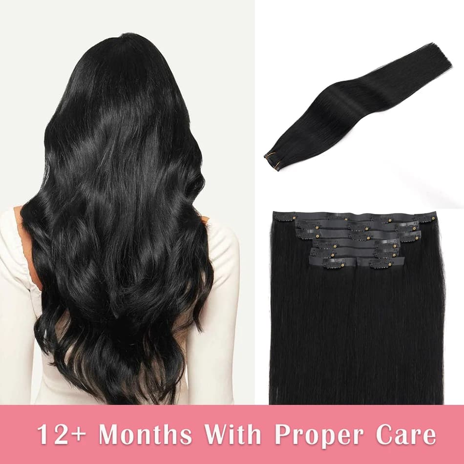 Extensioni per capelli a clip senza cuciture, 7 pezzi, 110 grammi, capelli umani veri, clip invisibili con trama in PU, capelli naturali Remy per tutta la testa