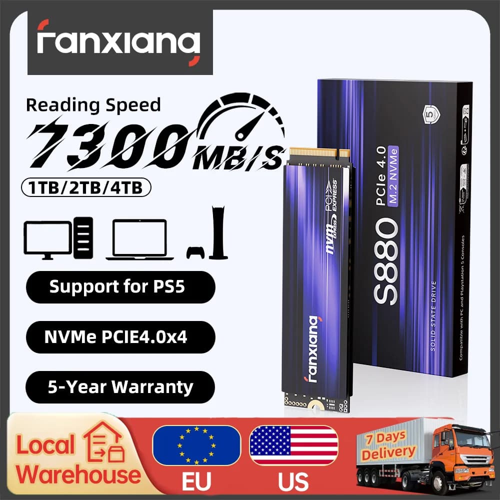 [Spedizione UE/USA] Fanxiang S880 M.2 SSD 1TB 2TB 4TB 7300MB/s PCIe4.0x4 M.2 NVMe SSD Unità a Stato Solido Interna per PS5 Laptop PC