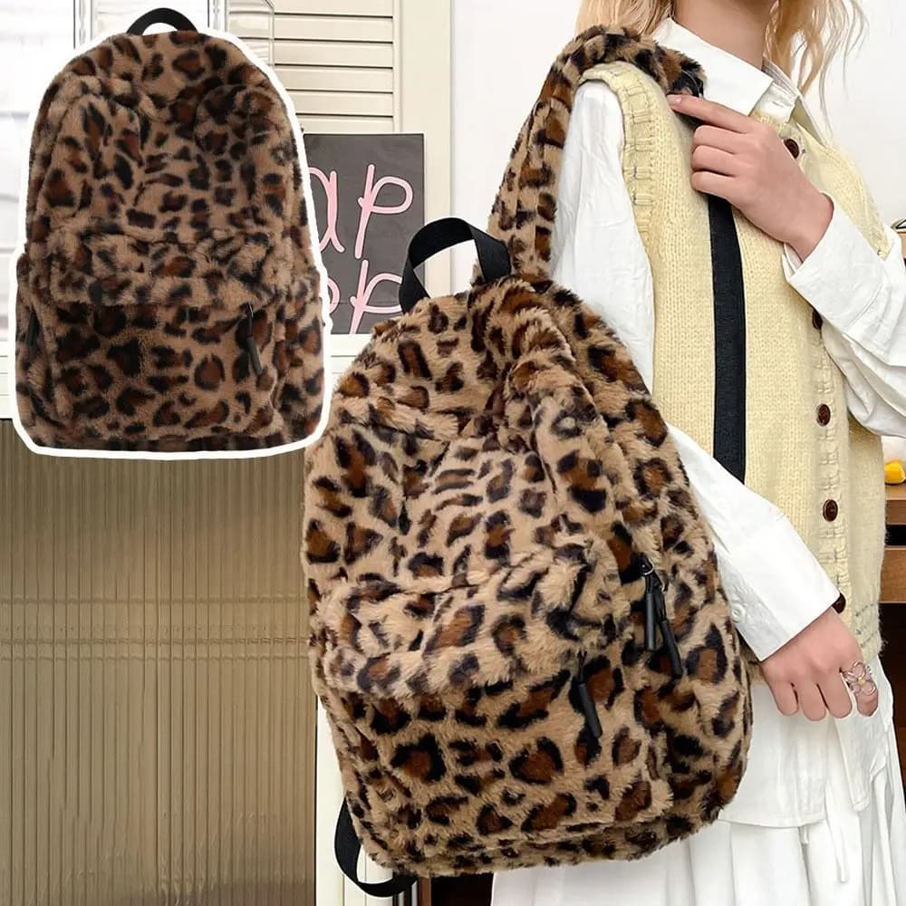 Fashion Stylish Material Leopard Backpack Lightweight Cute Shoulder Backpack Large Capacity Bookbag Outdoor Daily Use