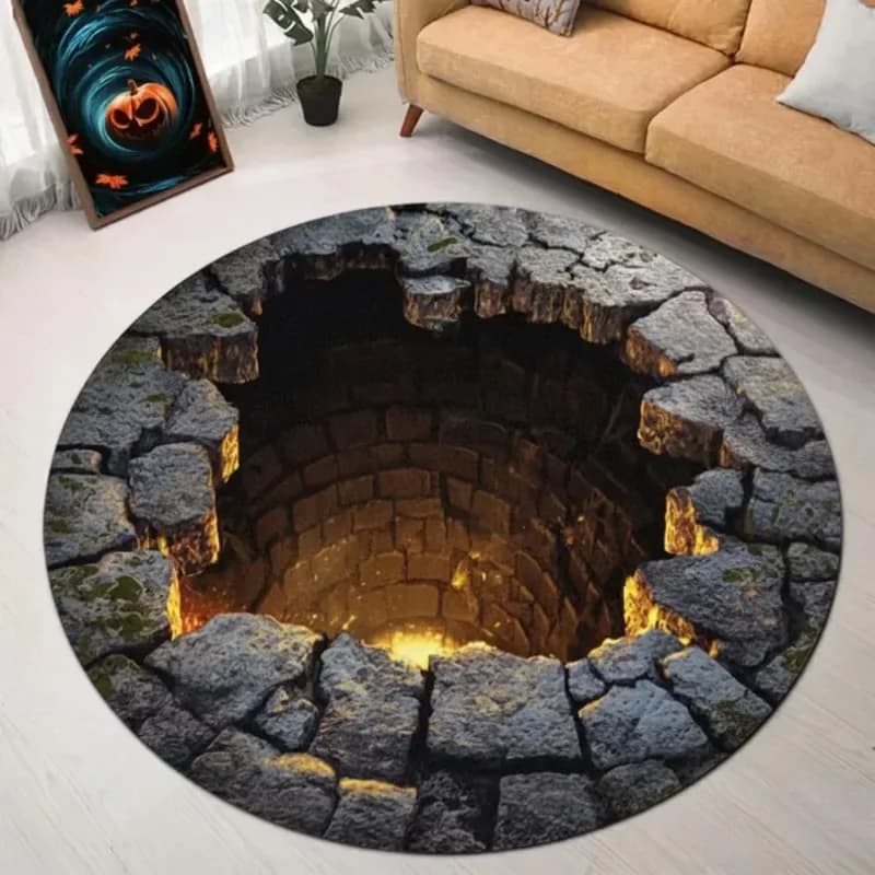 3D Stone Hole Rug Optical Illusion Round Carpet Funny Living Room Mat Unique Gift for Home and Office Home Decor
