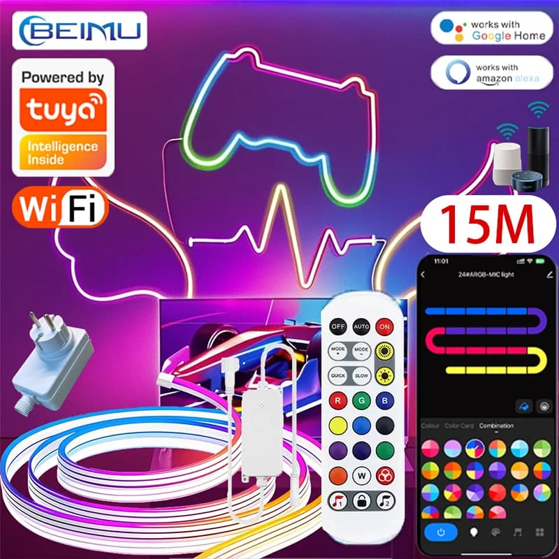 BEIMU Tuya WIFI flessibile strisce luminose al neon a LED IP67 impermeabile RGBIC lampada musica sync con controllo vocale supporto Aleax/Google Home/Smart Life per fai da te decorazione interna