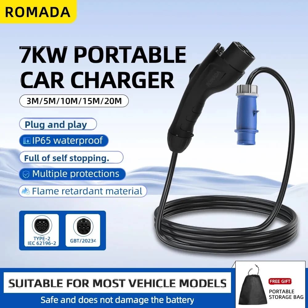 7KW 32A Veicolo Elettrico EV Caricatore Portatile 3M -20M Cavo GB/T20234 EVSE CEE Spina Adattatore Wallbox Per Il Veicolo Elettrico